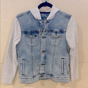 Denim and Gray Hooded Jacket